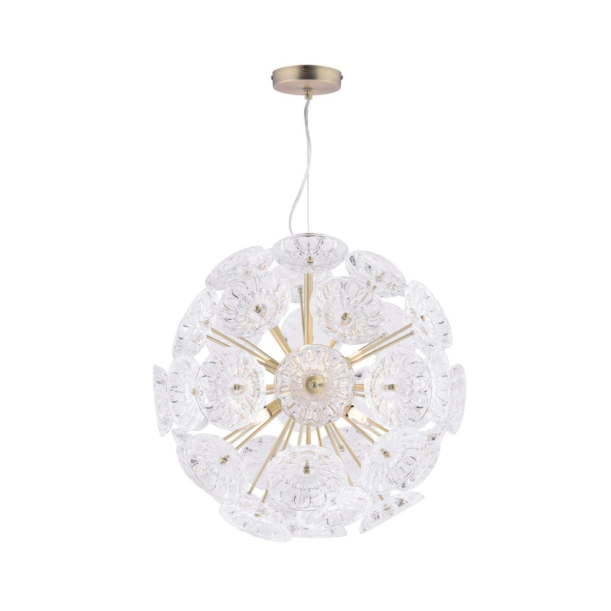 Elwick 6 Light Pendant Textured Glass & Antique Brass