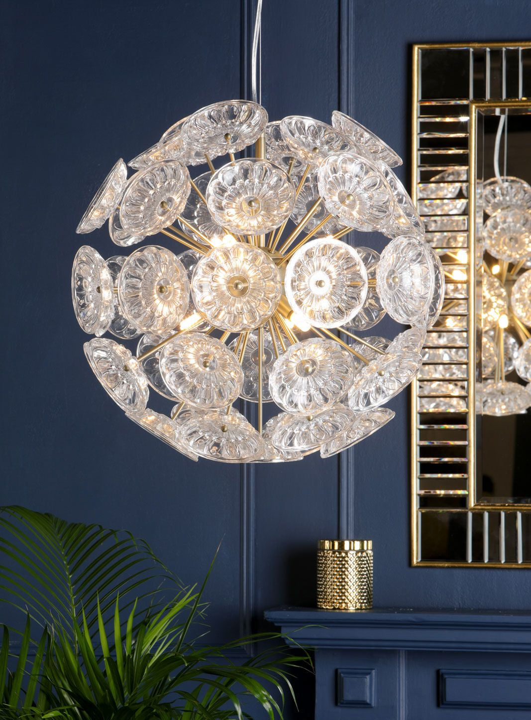 Elwick 6 Light Pendant Textured Glass & Antique Brass