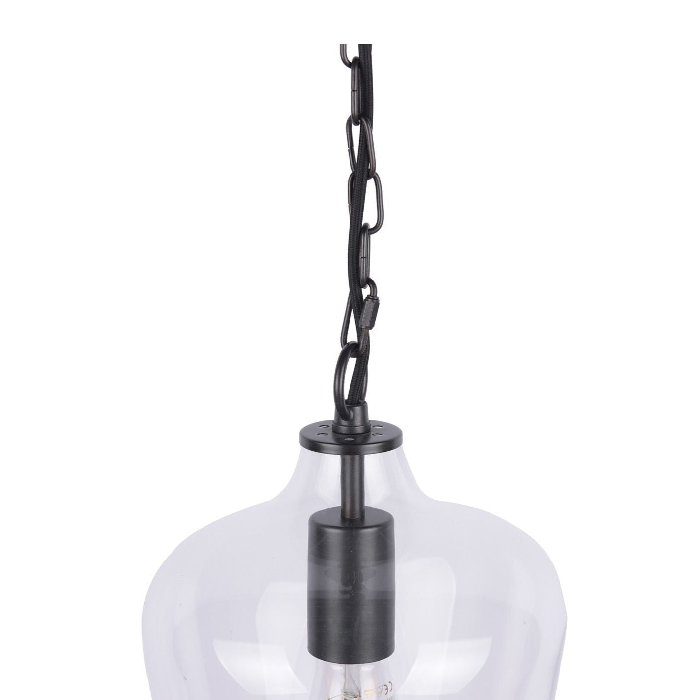Ockley Single Pendant- Antique Brass/ Black and Champagne Glass
