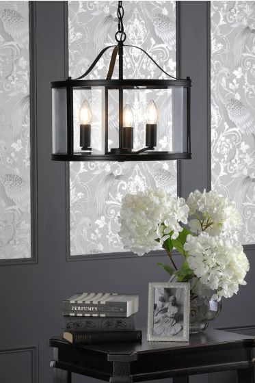 Harrington 3/5 Light Pendant Matt Black and Glass