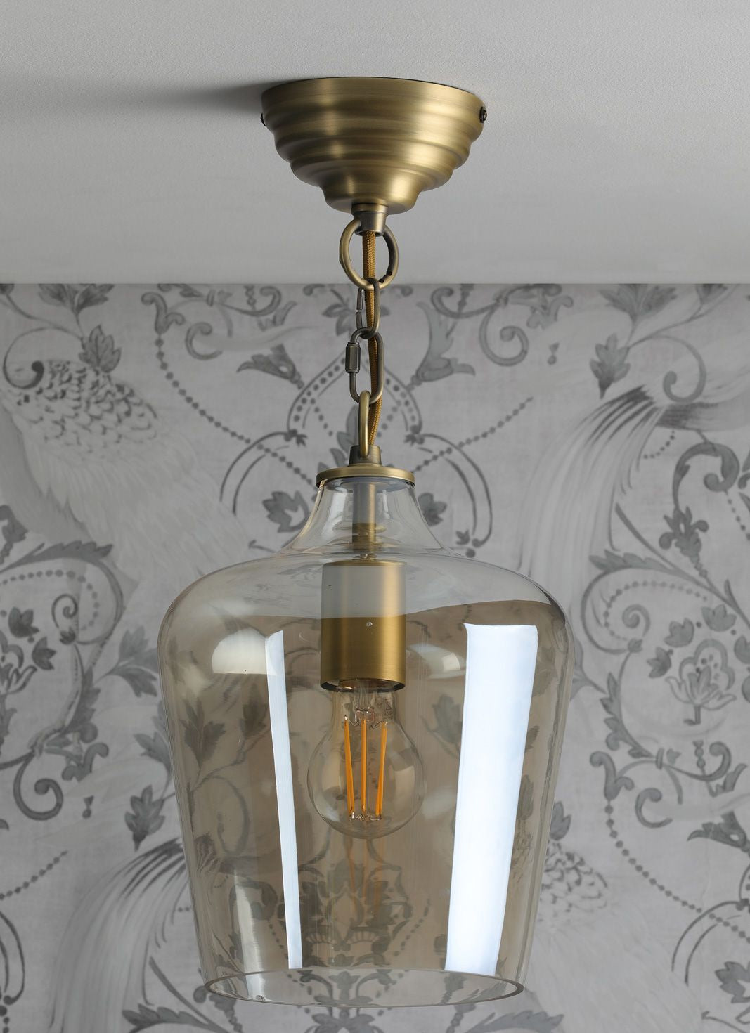 Ockley Single Pendant- Antique Brass/ Black and Champagne Glass