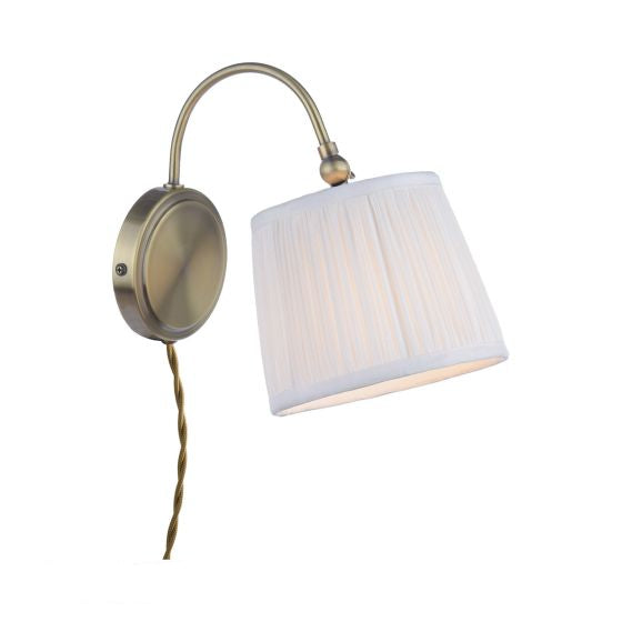 Hemsley Plugged Wall Light Antique Brass With Shade