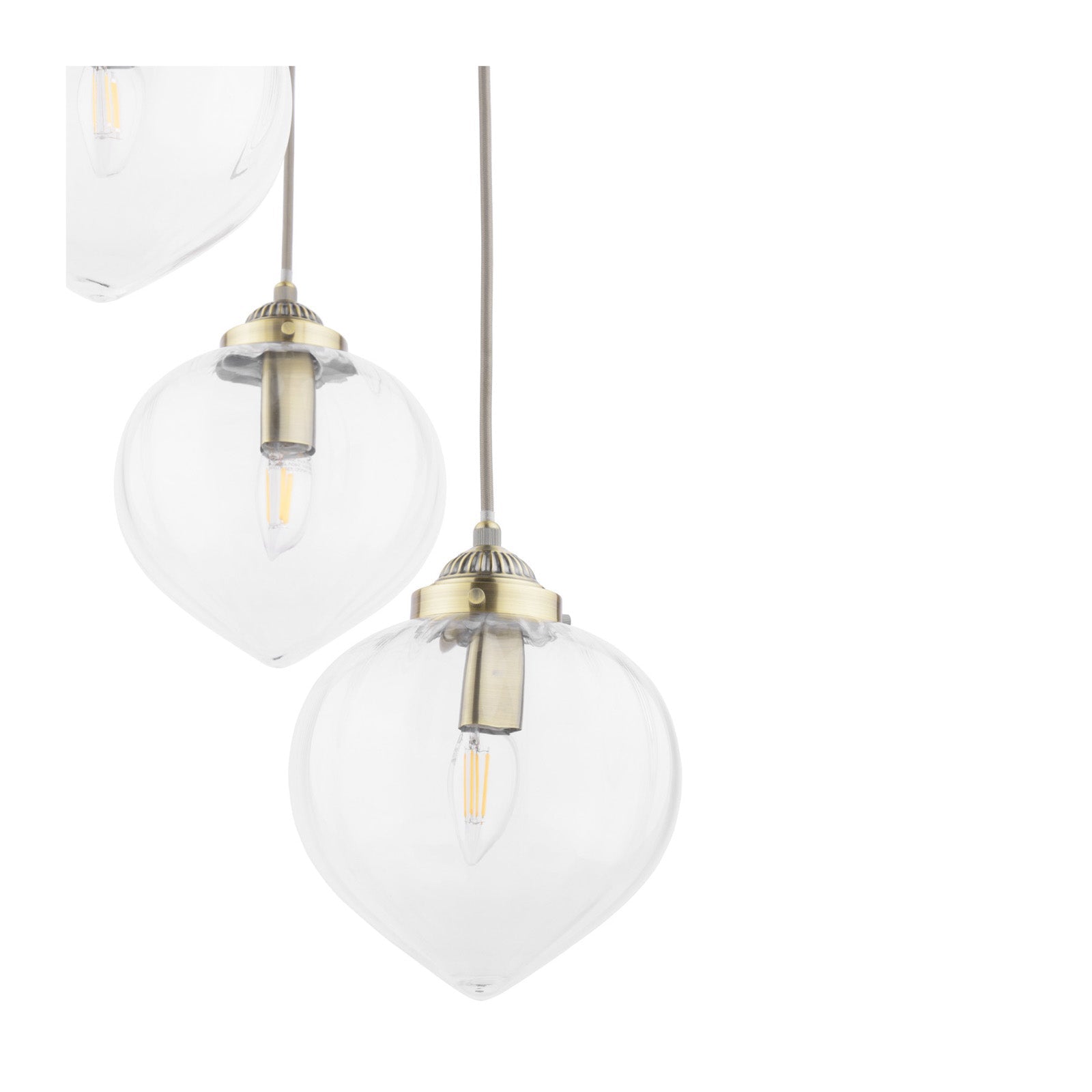Whitham 3 Light Cluster Pendant Polished Nickel/Antique Brass and Ribbed Glass E14
