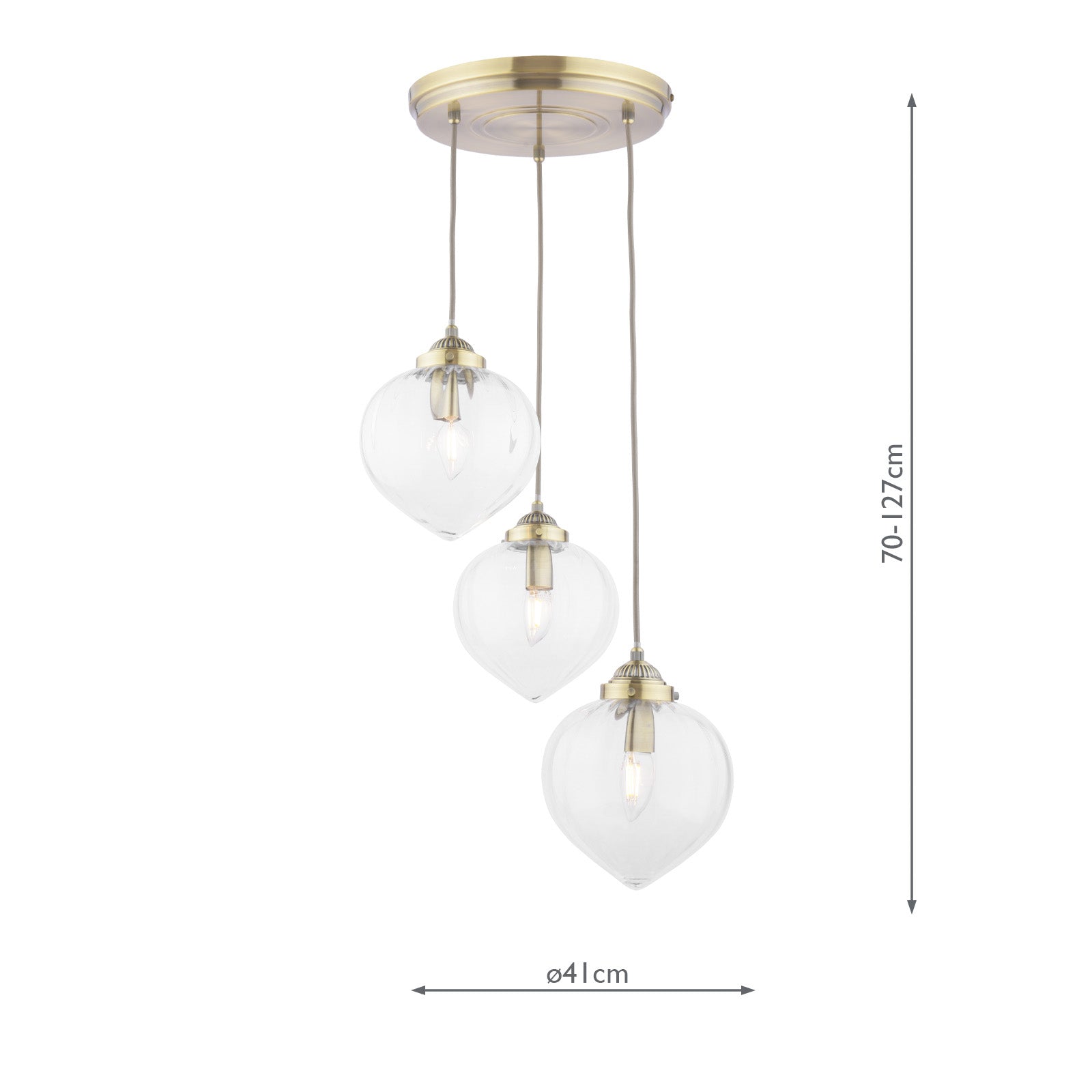 Whitham 3 Light Cluster Pendant Polished Nickel/Antique Brass and Ribbed Glass E14