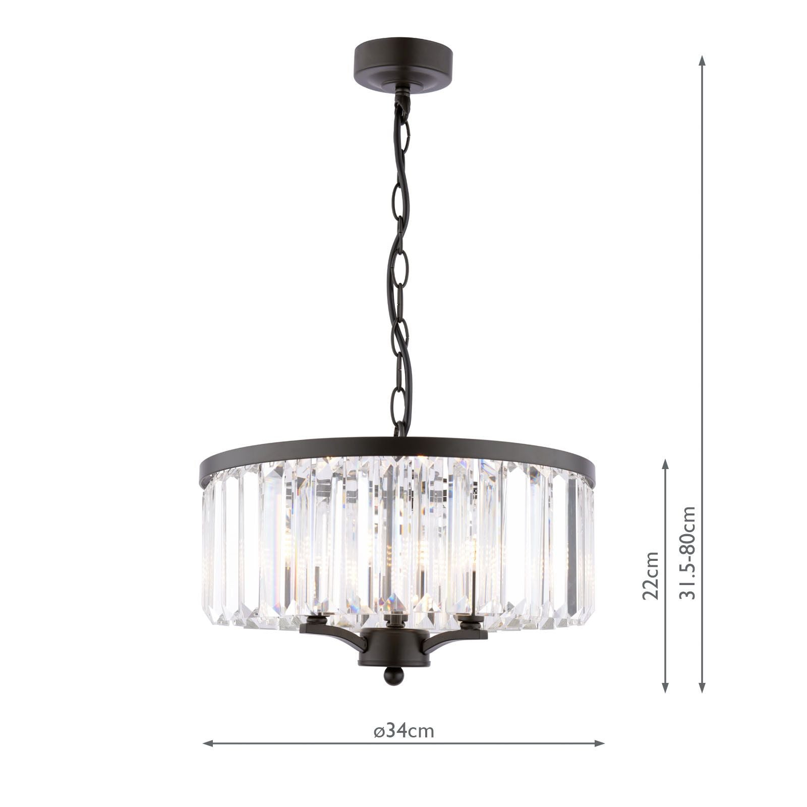 Elkwood 3 Light Pendant Crystal and Black