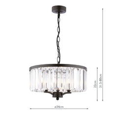 Elkwood 3 Light Pendant Crystal and Black