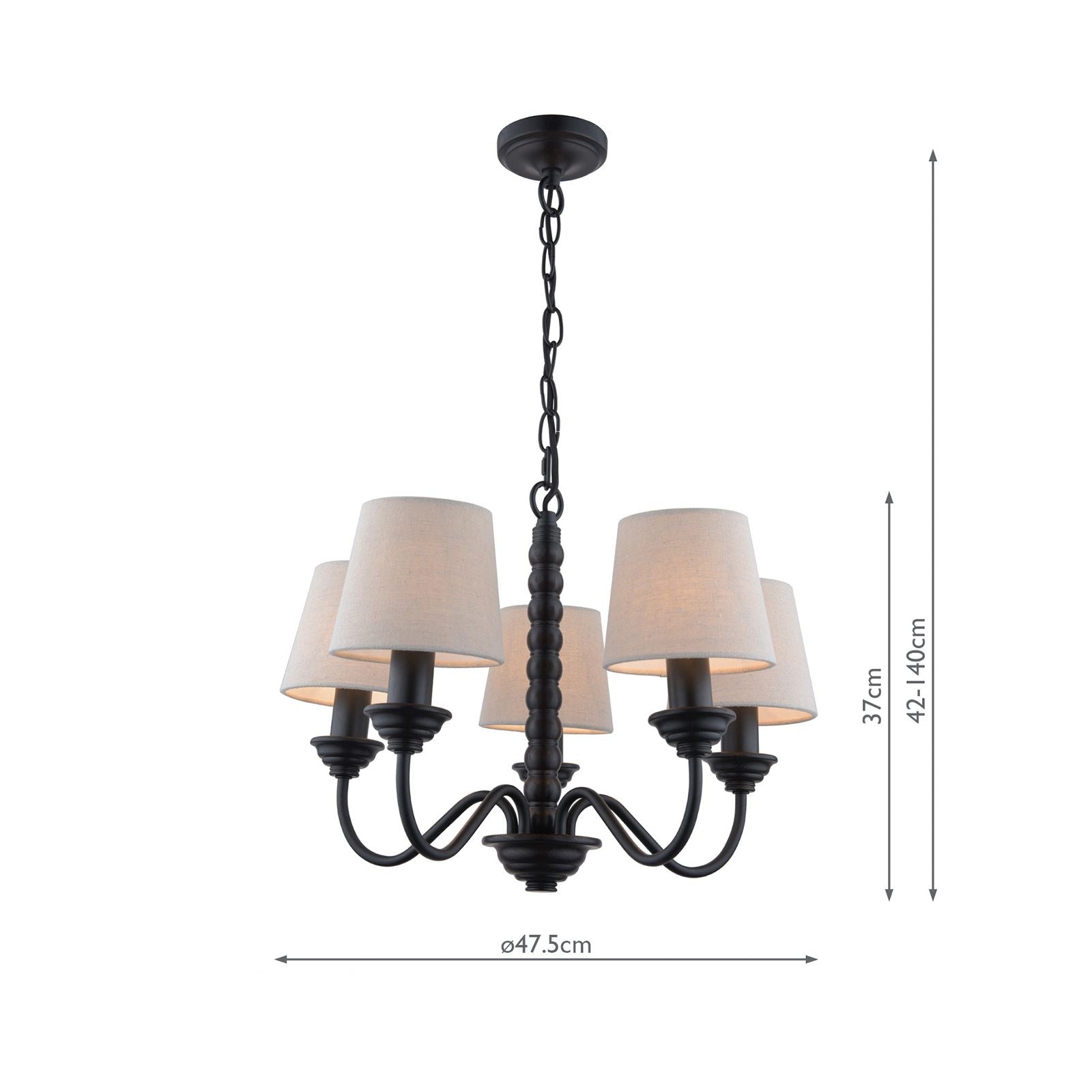 Norbury 5 Light Armed Pendant Matt Black With Shade