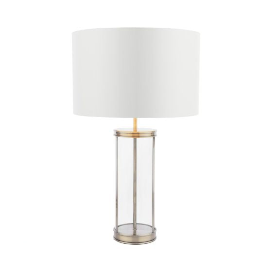 Harrington Small Table Lamp Antique Brass and Glass With Shade