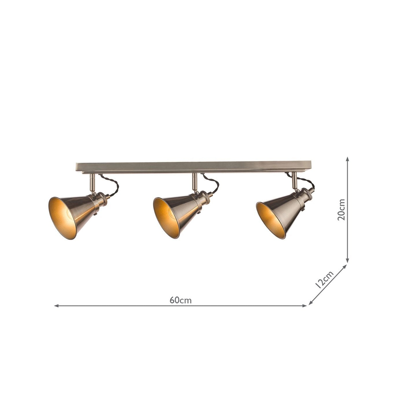 Rufus 3 Light Bar Spotlight Industrial Nickel/Antique Brass E14