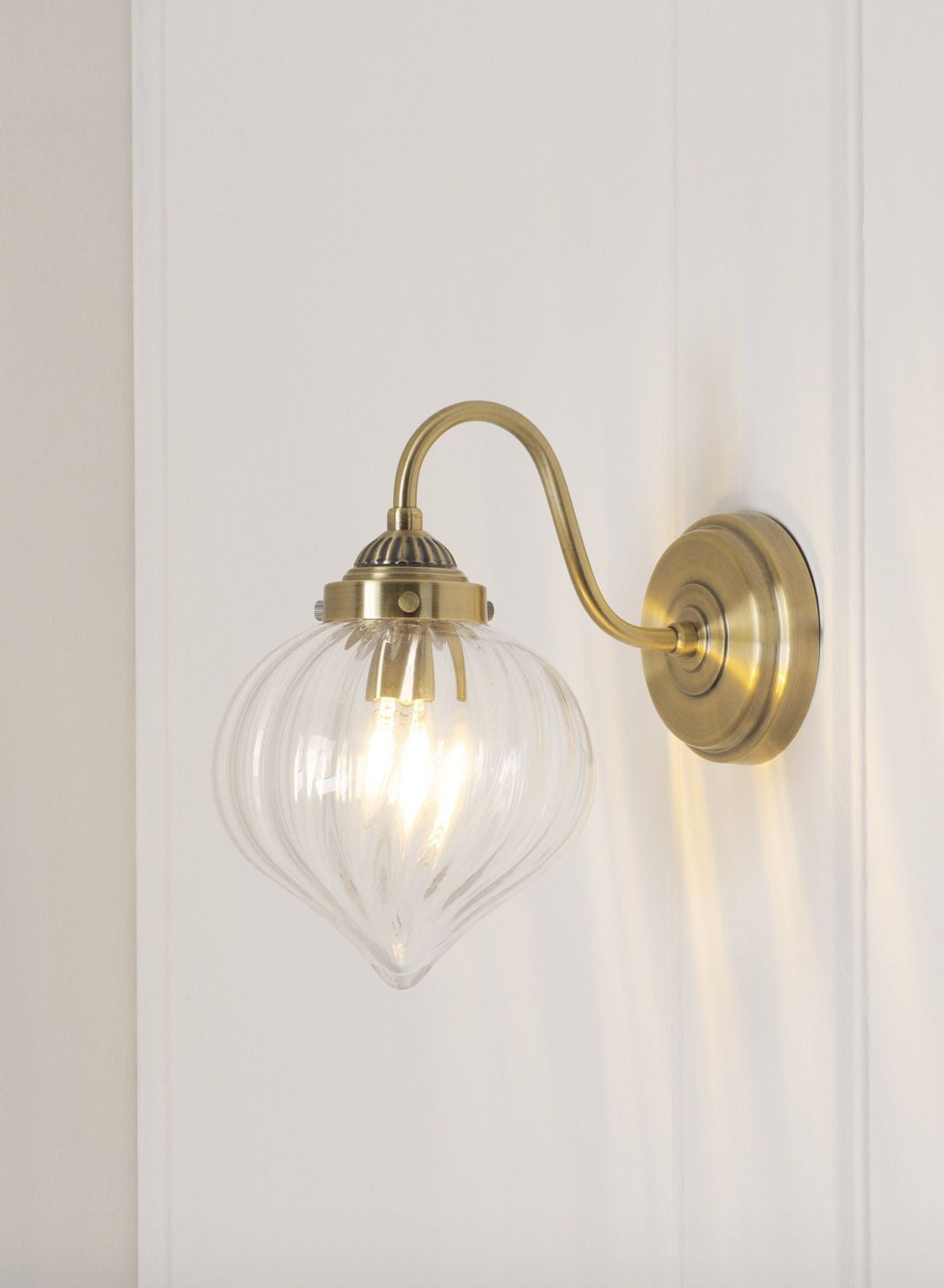 Whitham Wall Light Antique Brass and Ribbed Glass