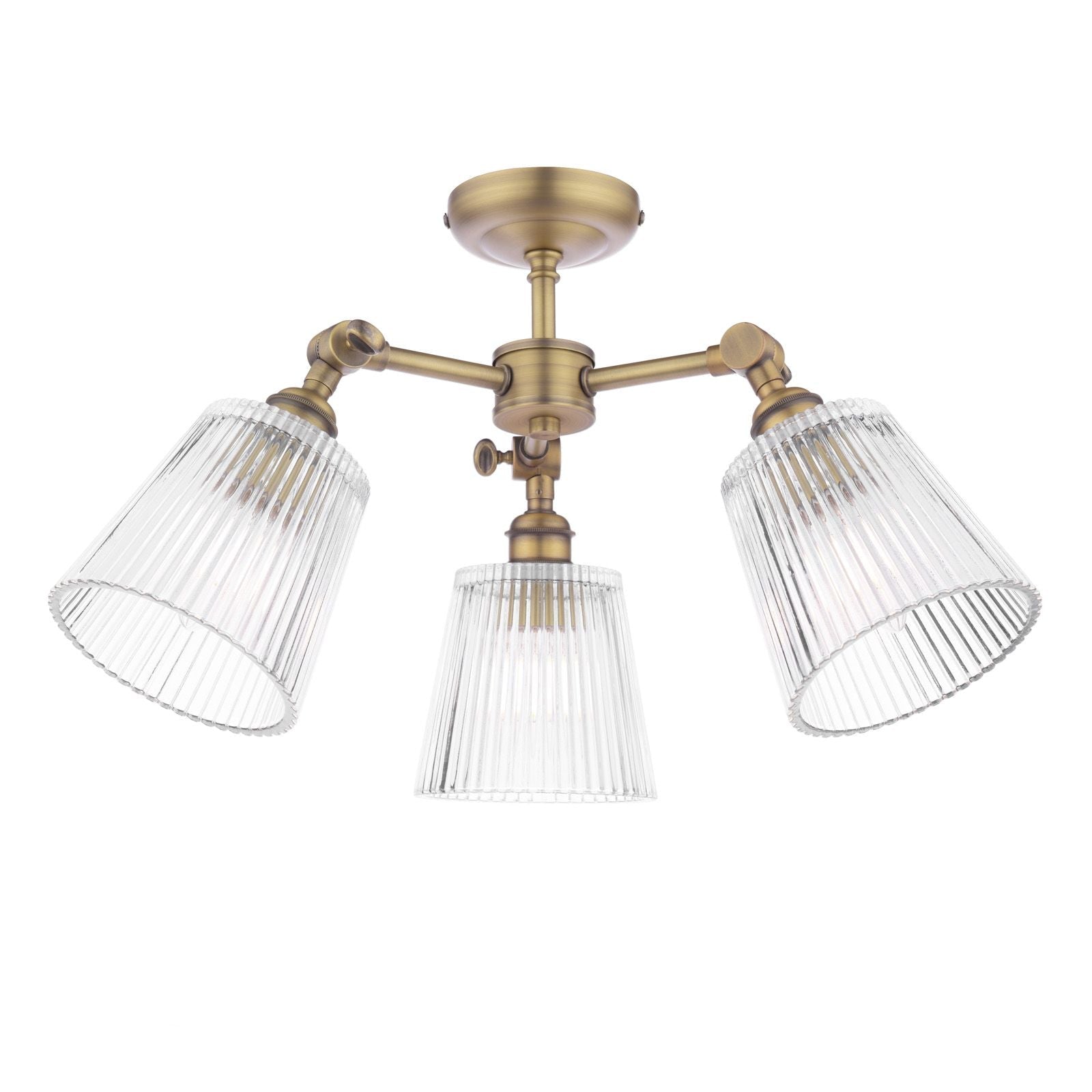 Callaghan 3 Light Semi-Flush Matt Antique Brass and Ribbed Glass E14