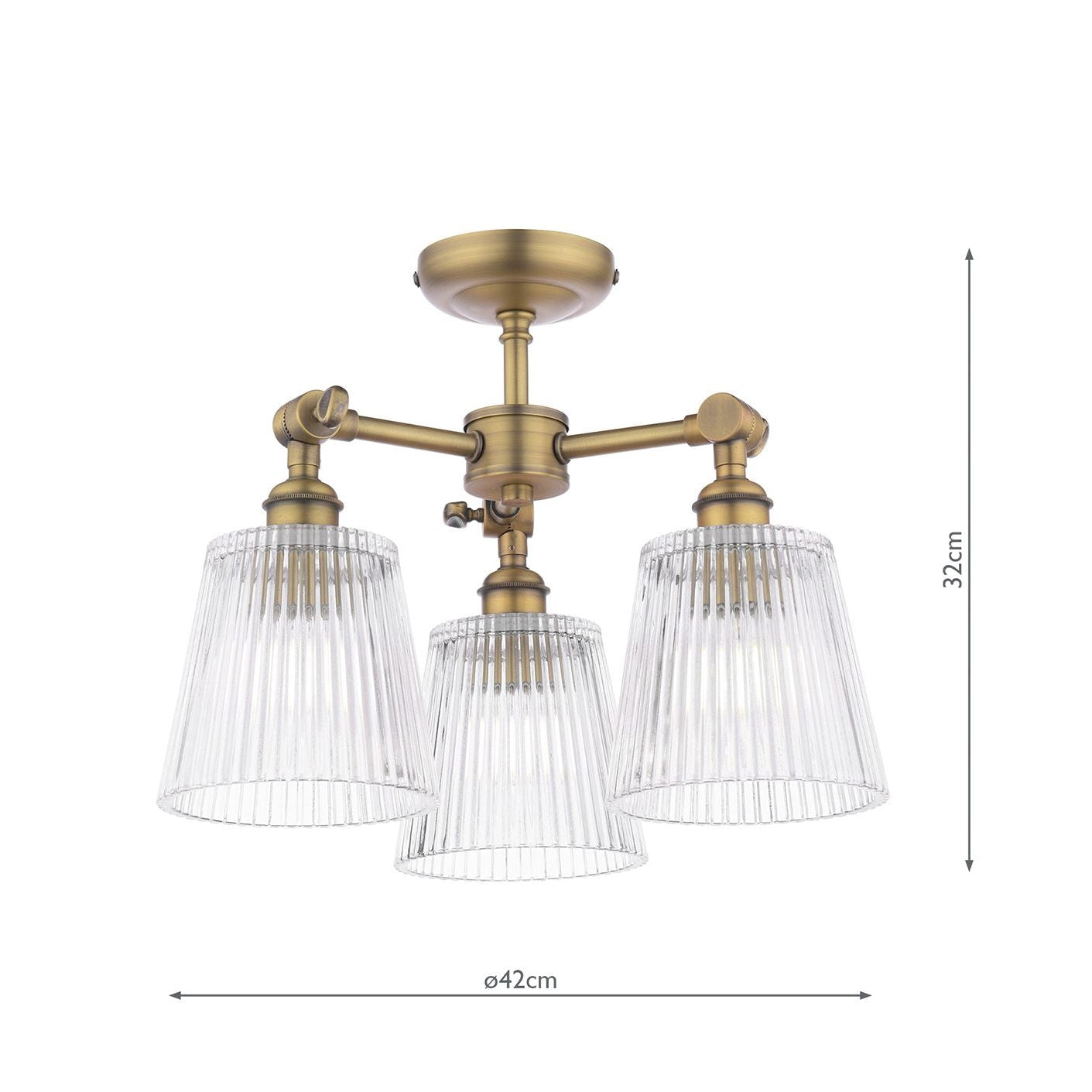 Callaghan 3 Light Semi-Flush Matt Antique Brass and Ribbed Glass E14