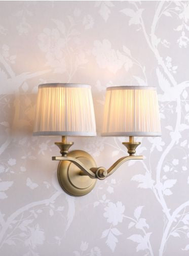 Hemsley 2 Light Wall Light Matt Antique Brass With Shade