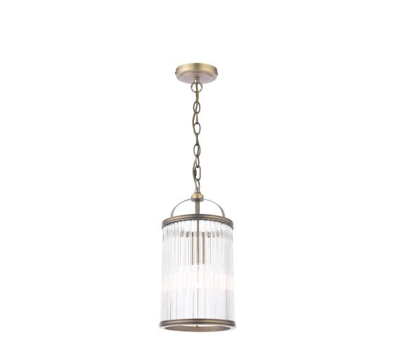 Sutton Single Pendant Matt Antique Brass and Ribbed Glass