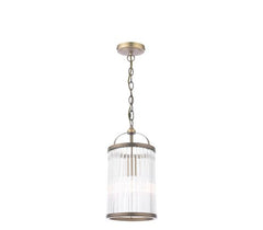 Sutton Single Pendant Matt Antique Brass and Ribbed Glass