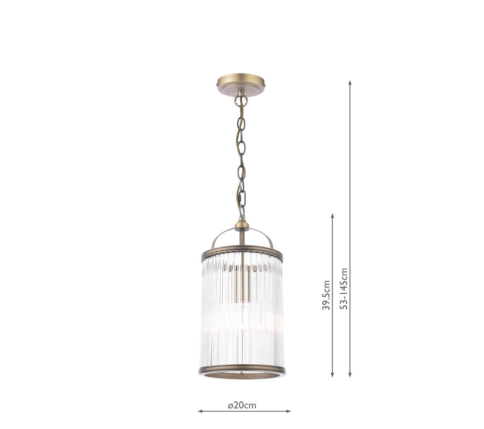 Sutton Single Pendant Matt Antique Brass and Ribbed Glass