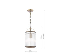 Sutton Single Pendant Matt Antique Brass and Ribbed Glass