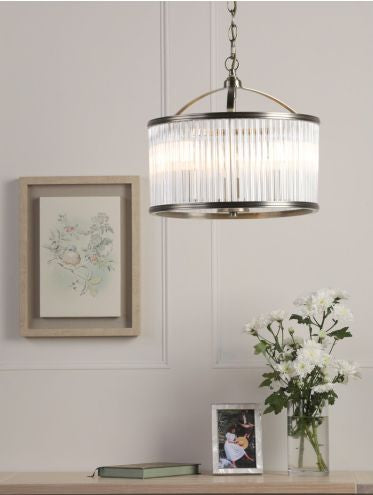 Sutton 3 Light Pendant Matt Antique Brass and Ribbed Glass