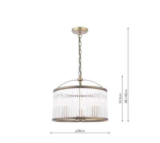 Sutton 3 Light Pendant Matt Antique Brass and Ribbed Glass