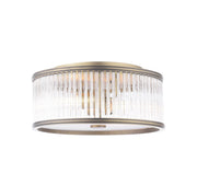 Sutton 2 Light Flush Matt Antique Brass and Ribbed Glass