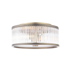 Sutton 2 Light Flush Matt Antique Brass and Ribbed Glass