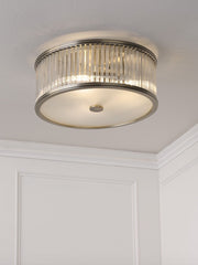 Sutton 2 Light Flush Matt Antique Brass and Ribbed Glass