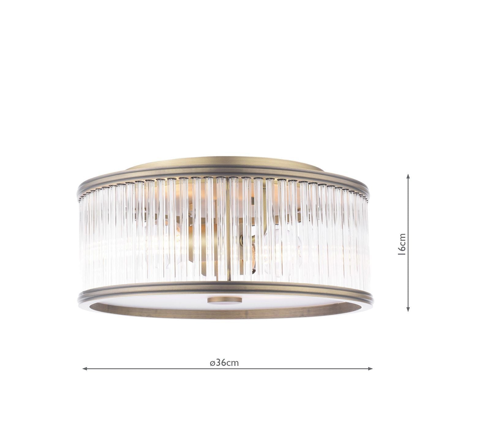 Sutton 2 Light Flush Matt Antique Brass and Ribbed Glass