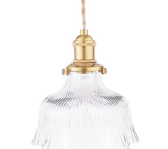 Theodore Pendant Antique Brass and Ribbed Glass
