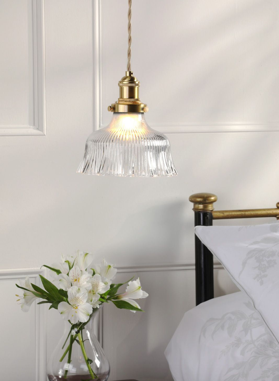 Theodore Pendant Antique Brass and Ribbed Glass