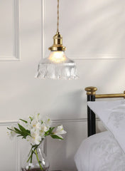 Theodore Pendant Antique Brass and Ribbed Glass