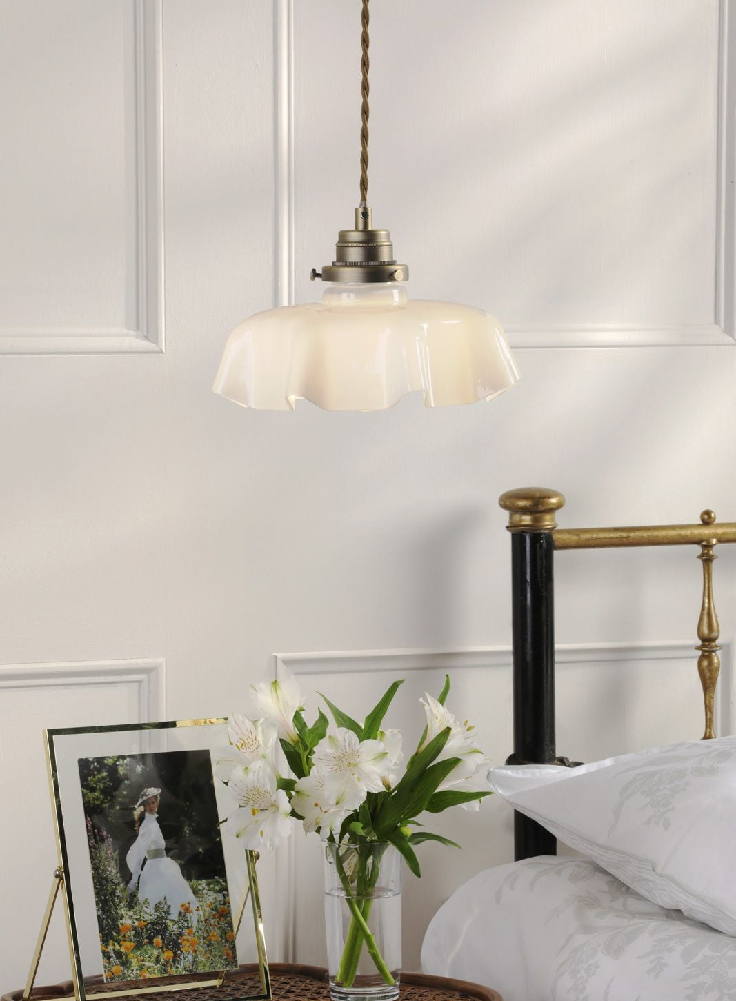 Banham Pendant Matt Antique Brass and White Glass