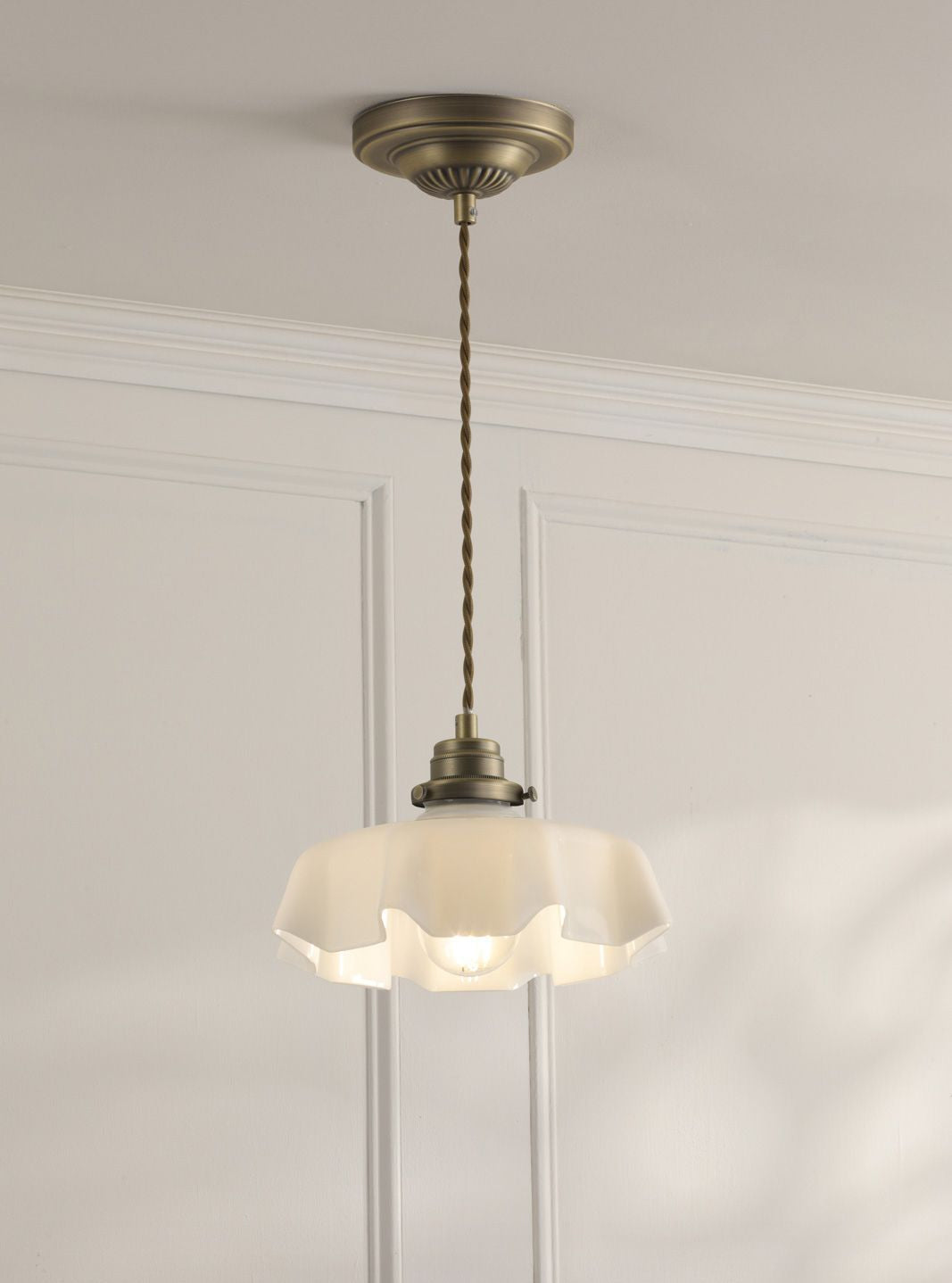 Banham Pendant Matt Antique Brass and White Glass