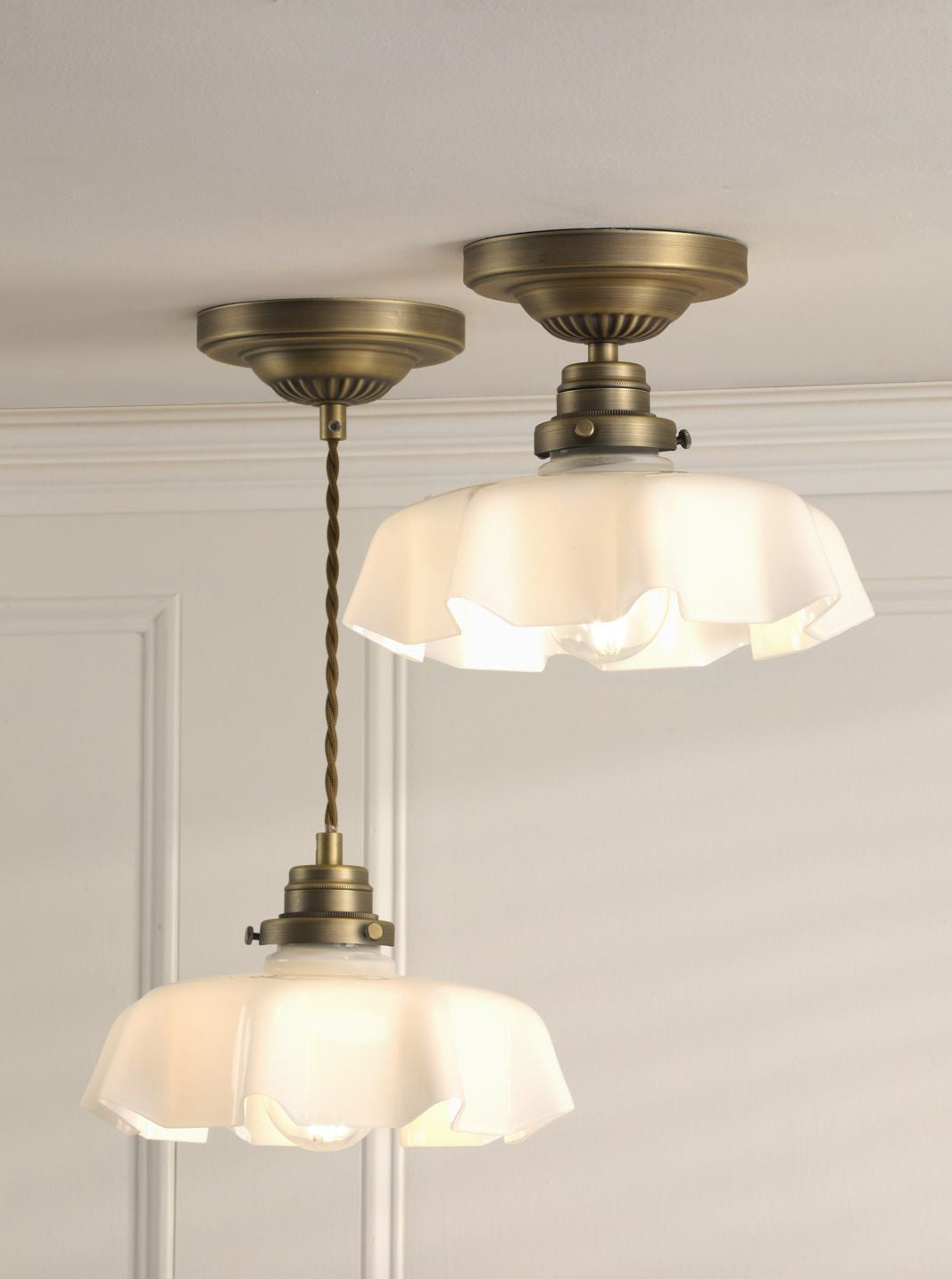 Banham Pendant Matt Antique Brass and White Glass