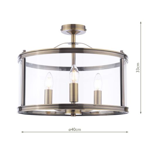 Harrington 3 Light Semi-Flush- Various Finishes