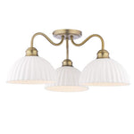 Durford 3 Light Semi-Flush Matt Antique Brass and White Ceramic