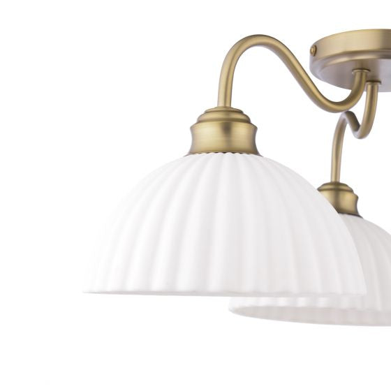 Durford 3 Light Semi-Flush Matt Antique Brass and White Ceramic