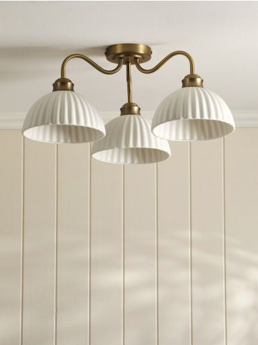 Durford 3 Light Semi-Flush Matt Antique Brass and White Ceramic