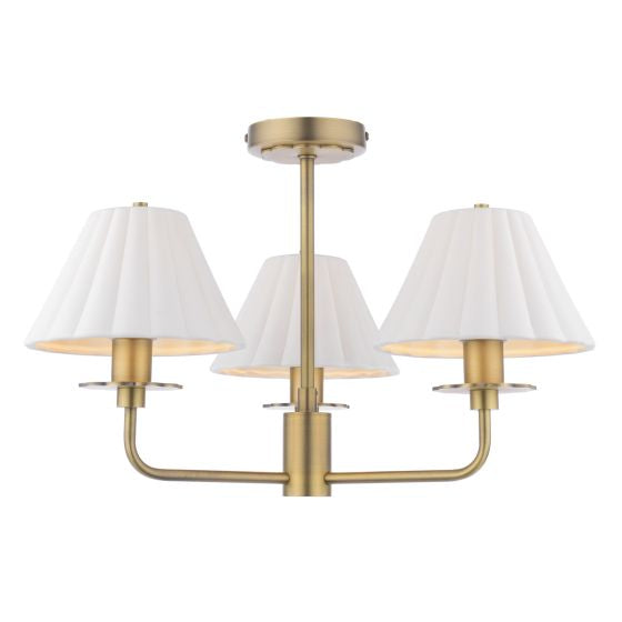 Mixbury 3 Light Semi-Flush Matt Antique Brass and White Ceramic