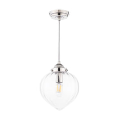 Whitham Pendant Polished Nickel/Antique Brass  and Ribbed Glass