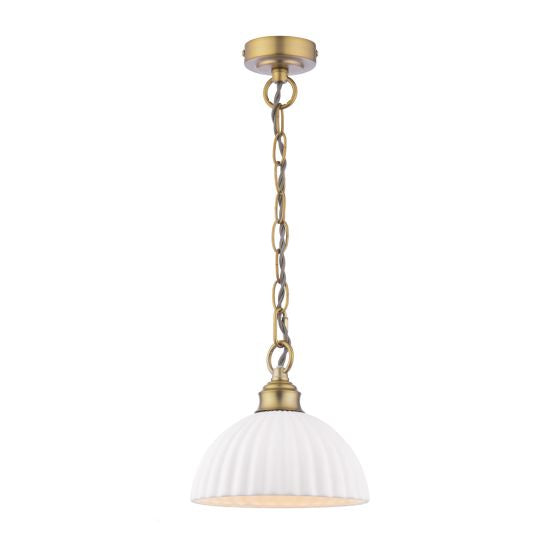 Durford Pendant Matt Antique Brass and White Ceramic