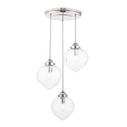 Whitham 3 Light Cluster Pendant Polished Nickel/Antique Brass and Ribbed Glass E14
