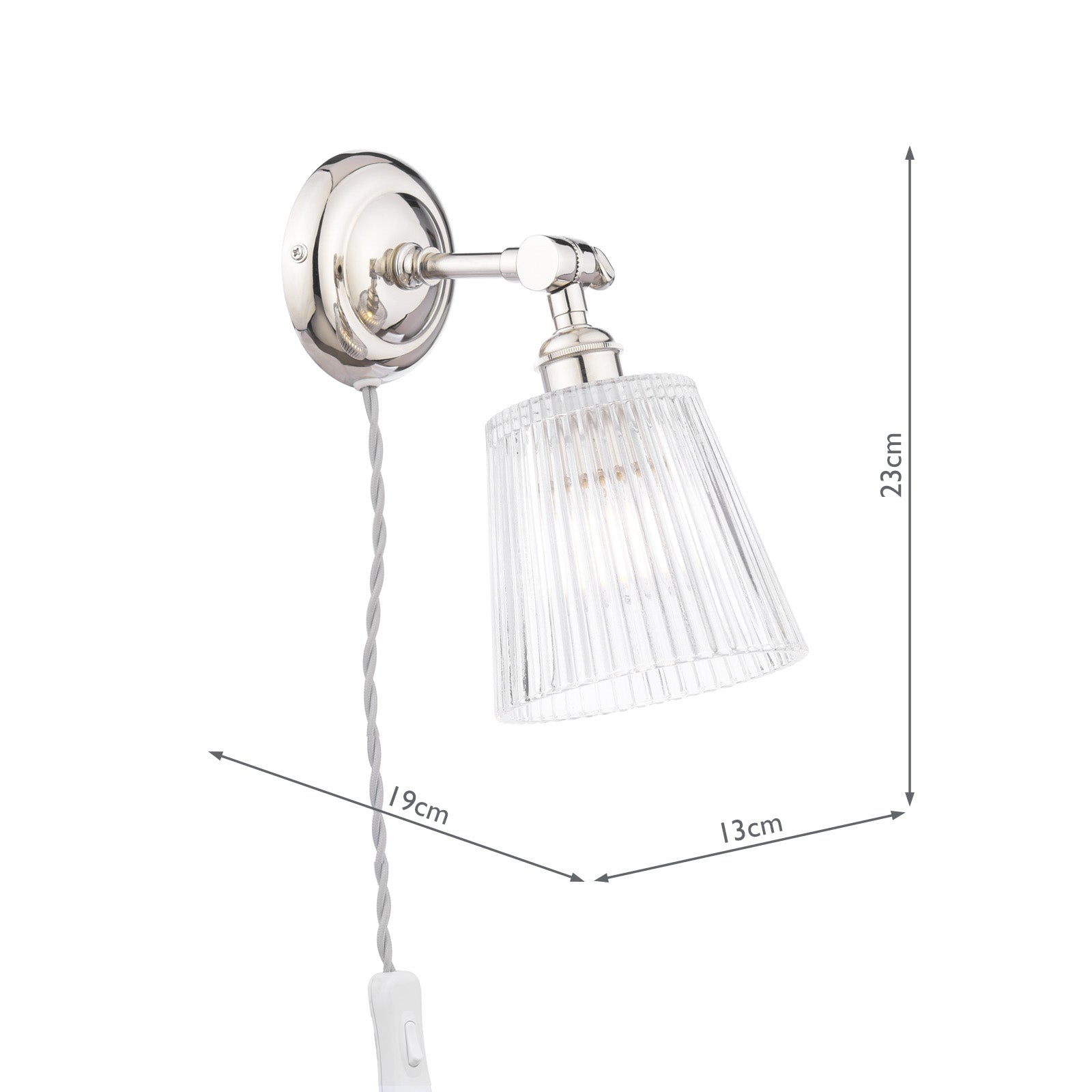 Callaghan Plugged Wall Light Polished Nickel/Antique Brass and Ribbed Glass E14