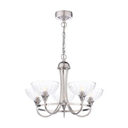 Wellham 5 Light Armed Pendant- Polished Nickel/Antique Brass and Ribbed Glass