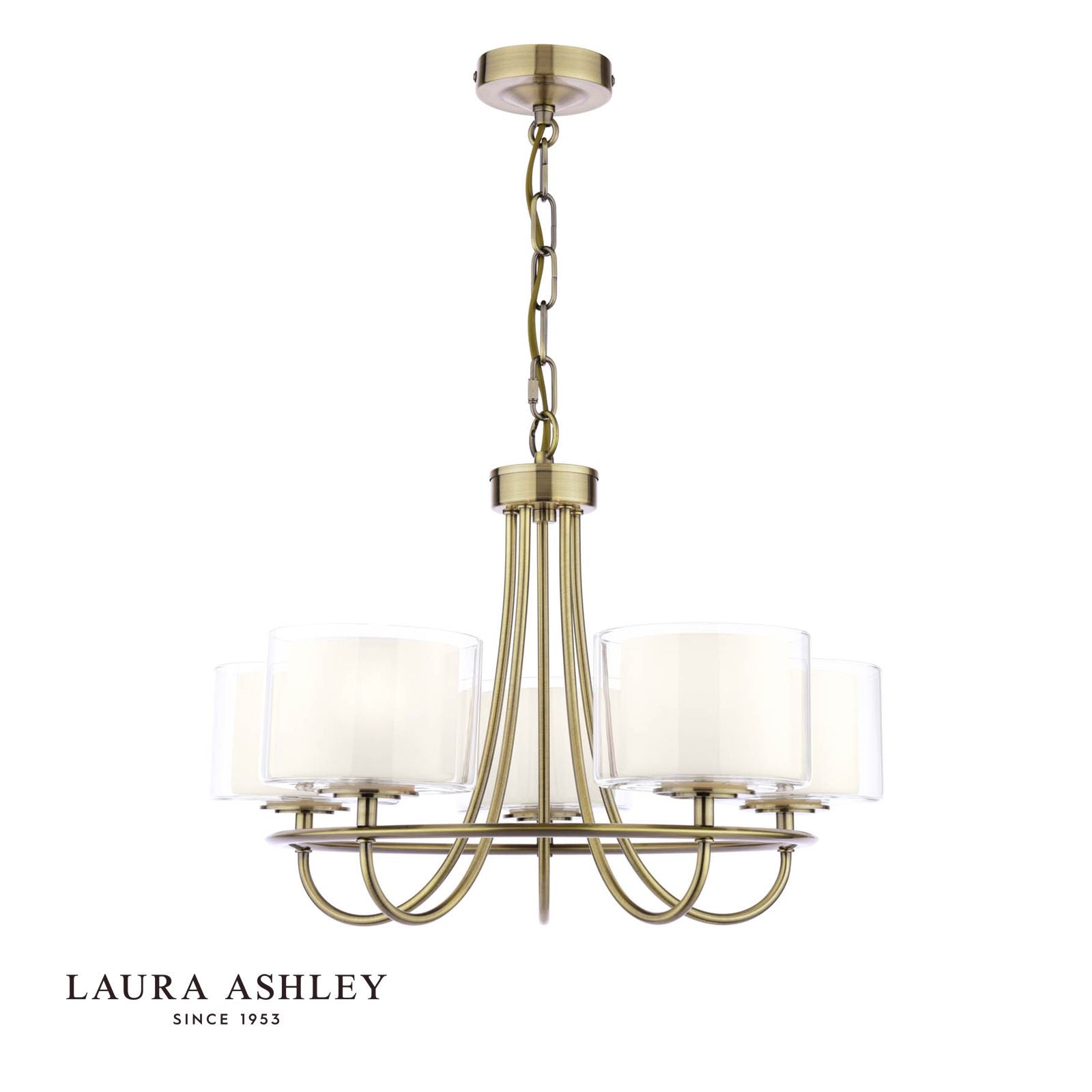 Southwell 3/5 Light Armed Pendant Antique Brass and Opal Glass