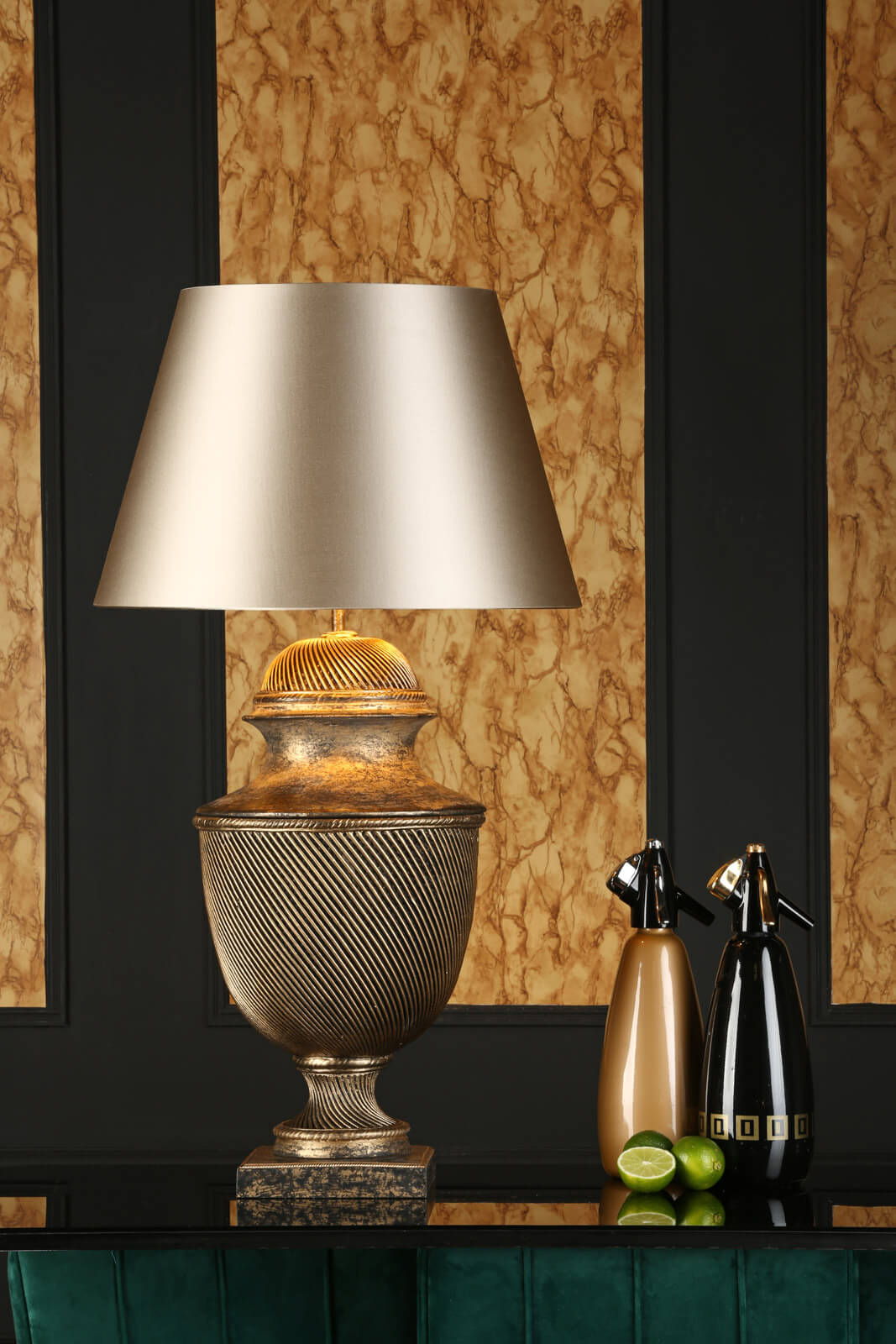 Lattice Table Lamp In Black & Gold/Cream & Gold, Base Only E27