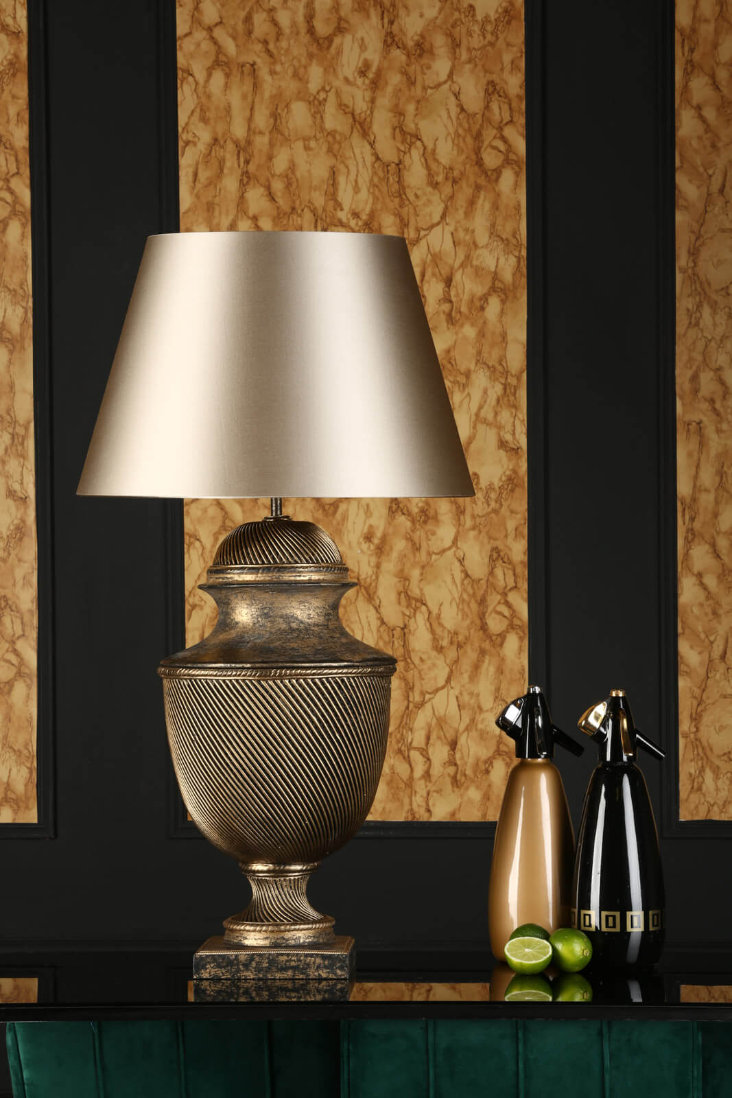 Lattice Table Lamp In Black & Gold/Cream & Gold, Base Only E27