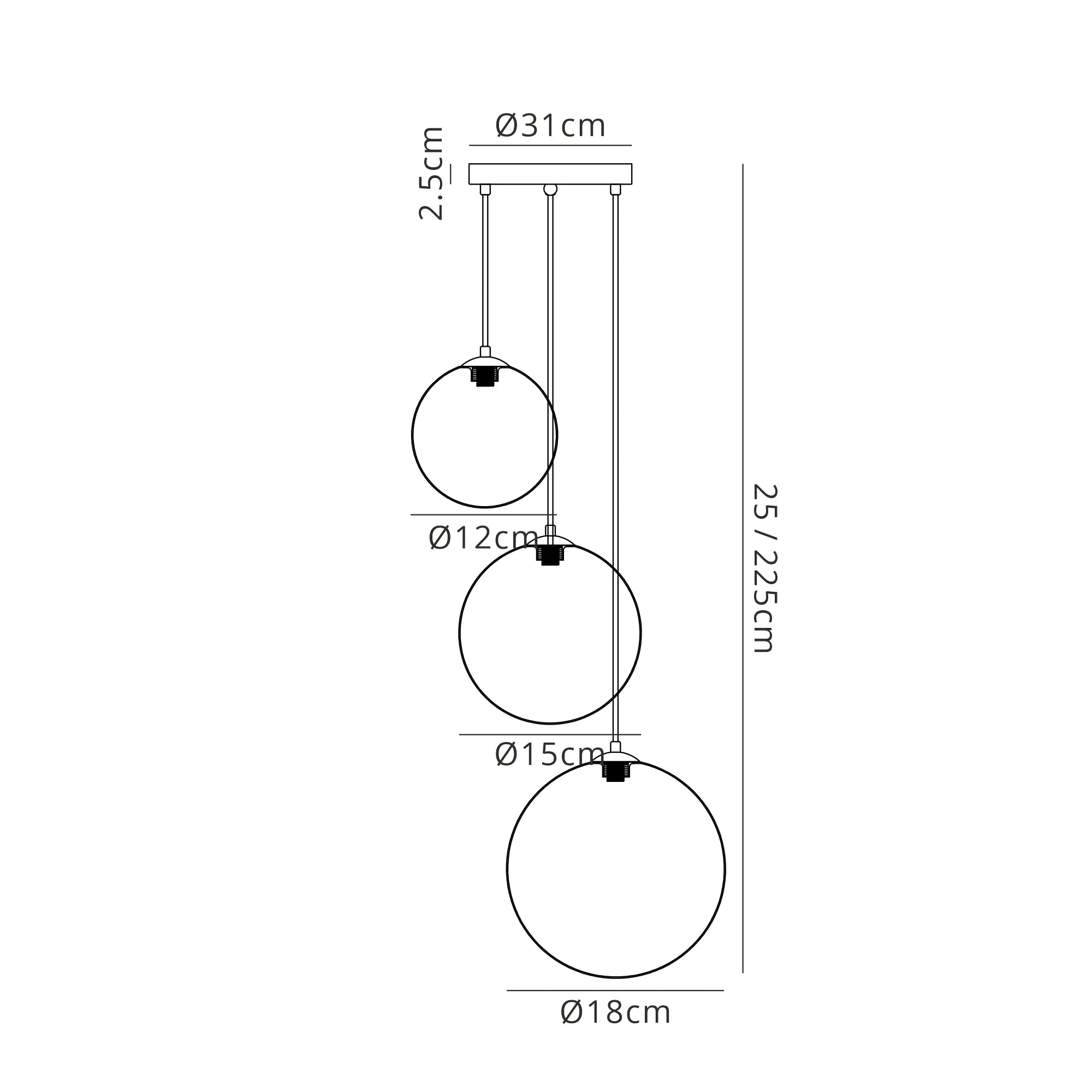 Austin 31cm Round Pendant, 3 x G9