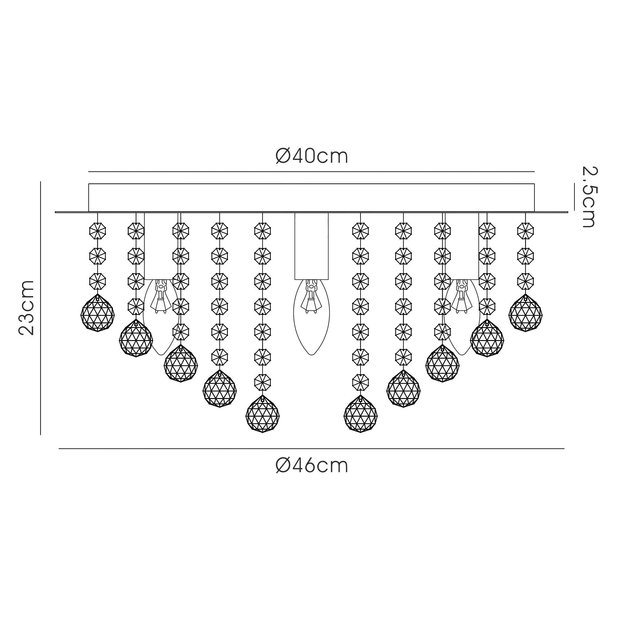 Acton Flush Ceiling 5 Light E14, 460mm Round, Antique Brass/Sphere Crystal