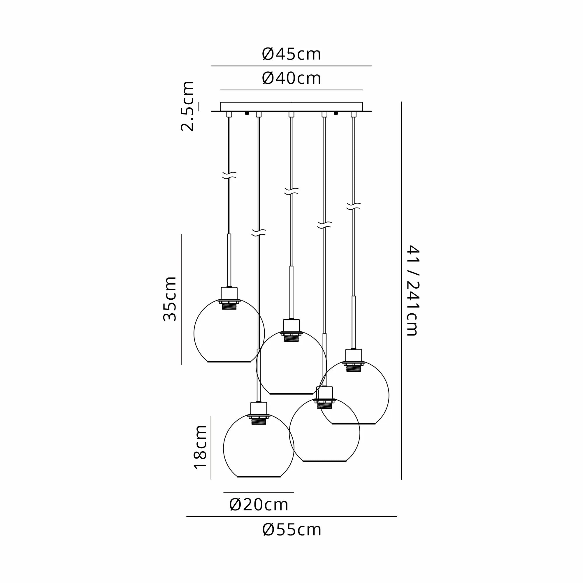Lori 5 Light Cluster Pendant, Adjustable E27
