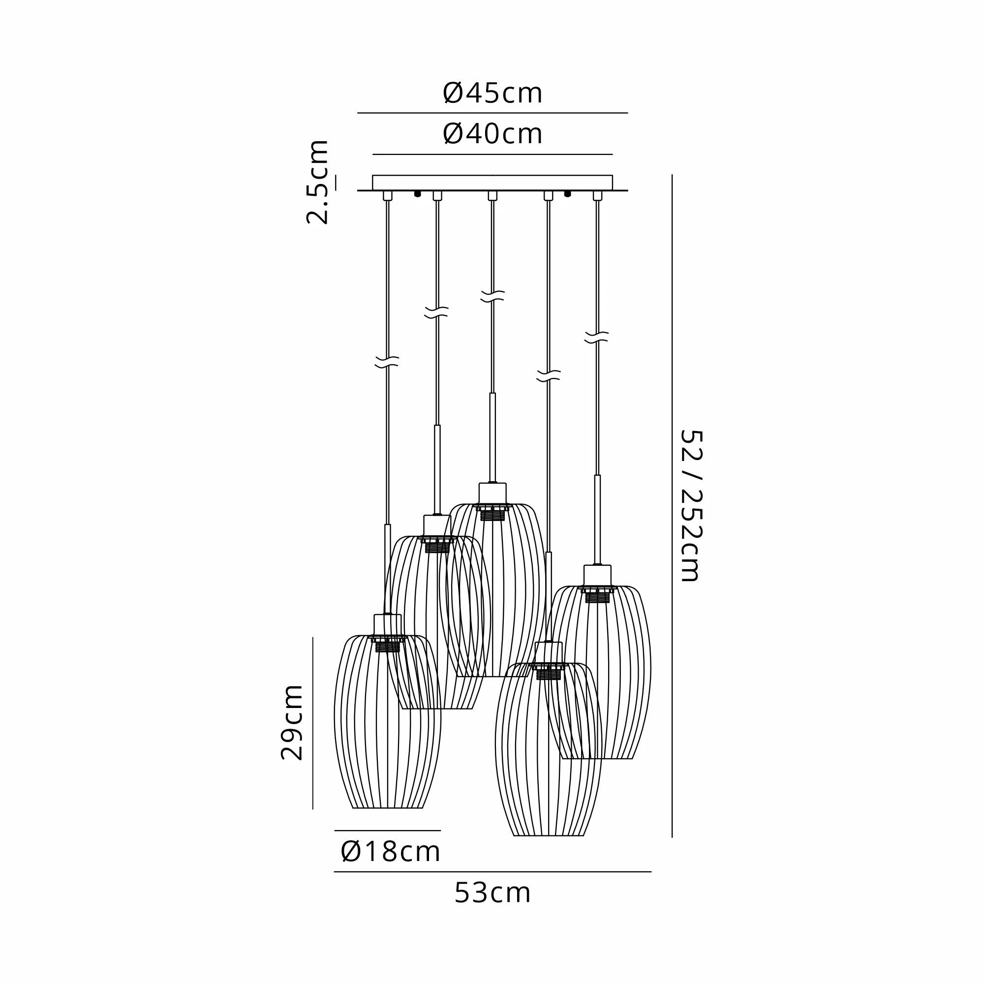 Lori 5 Light Cluster Pendant, Adjustable E27